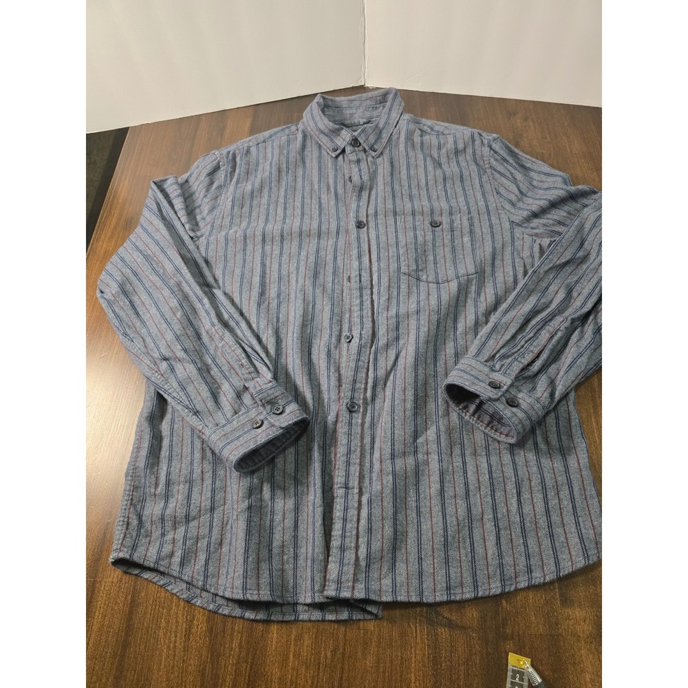 Express Mens Large Blue Red Striped Long Sleeve Button Up Shirt Flannel Feel